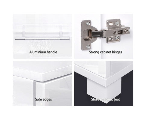 BENNY 2 DOORS/ 3 DRAWERS SIDEBOARD - 740(H) x 1380(W) x 350(D) - HIGH GLOSS WHITE