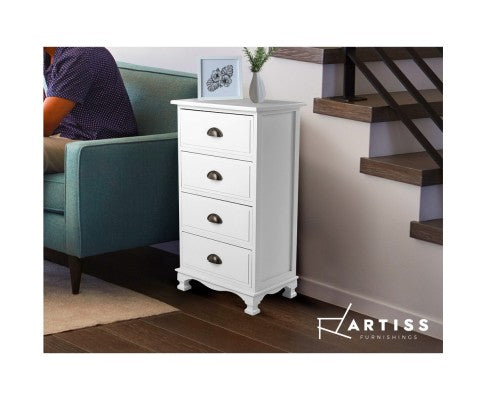 VANITY 4 DRAWER SLIMBOY VINTAGE CHEST - 800(H) x 450(W) - WHITE