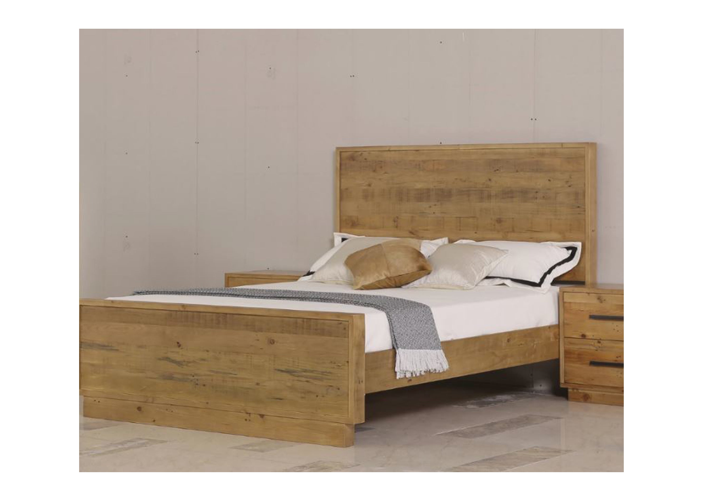 KING  SINGLE SYRACUSE SOLID TIMBER PANEL BED - (MODEL:1-21-7-21-19-20) - RUSTIC