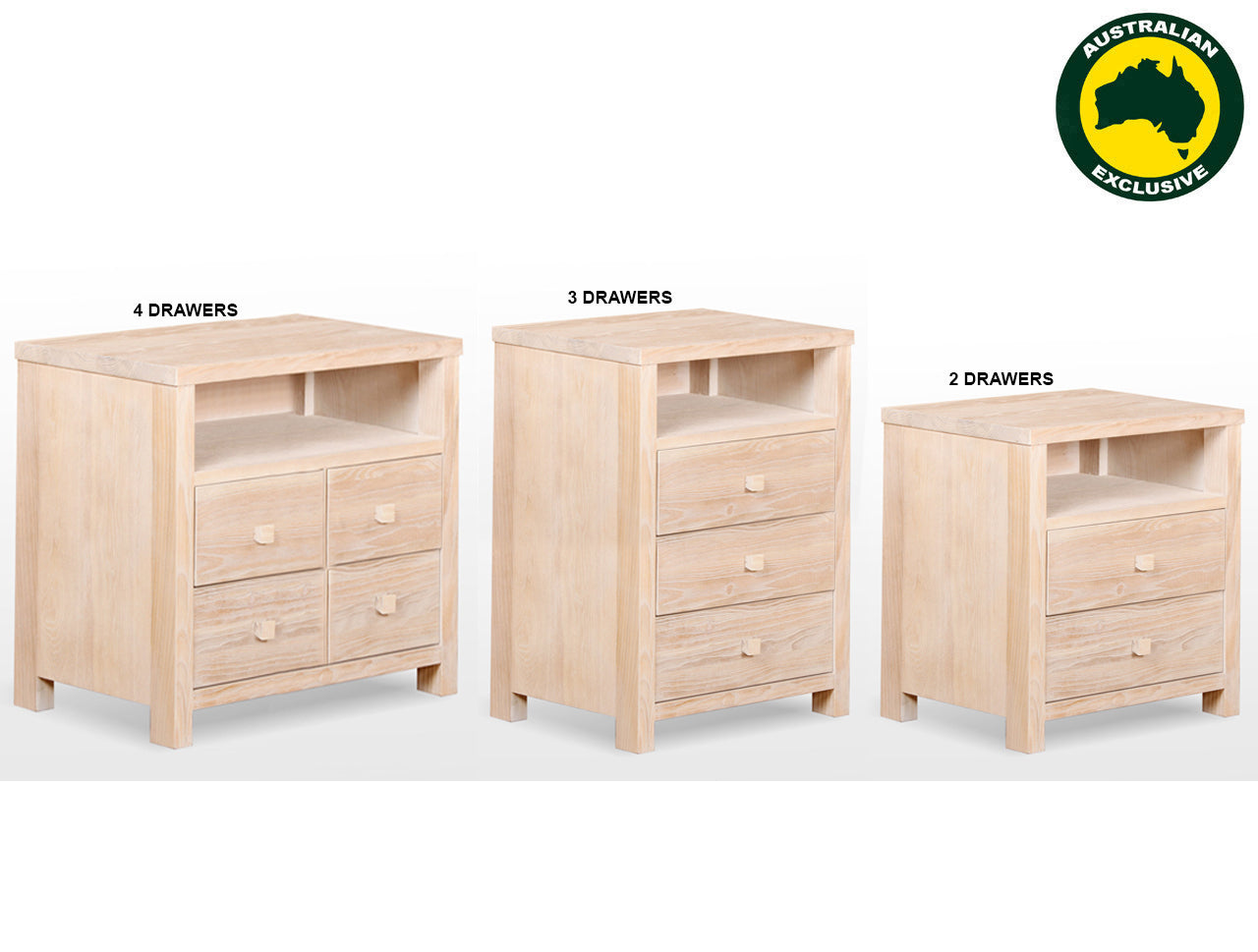 SEASIDE (AUSSIE MADE) BEDSIDE TABLE COLLECTION - ASSORTED STAINED COLOURS - STARTING FROM $399