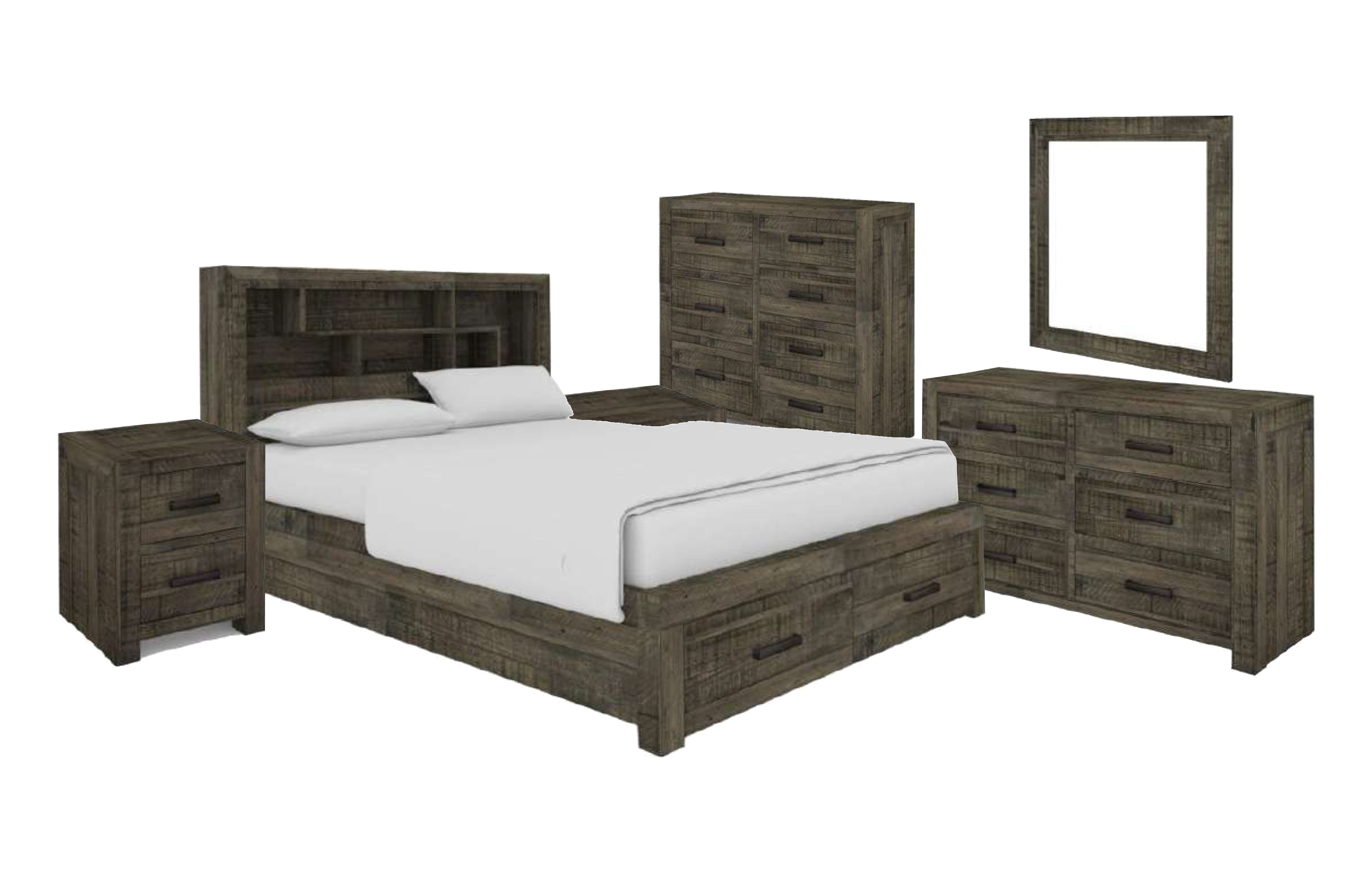MUNICH KING 6 PIECE (THE LOT) BEDROOM SUITE WITH UNDER BED STORAGE - GREY STONE