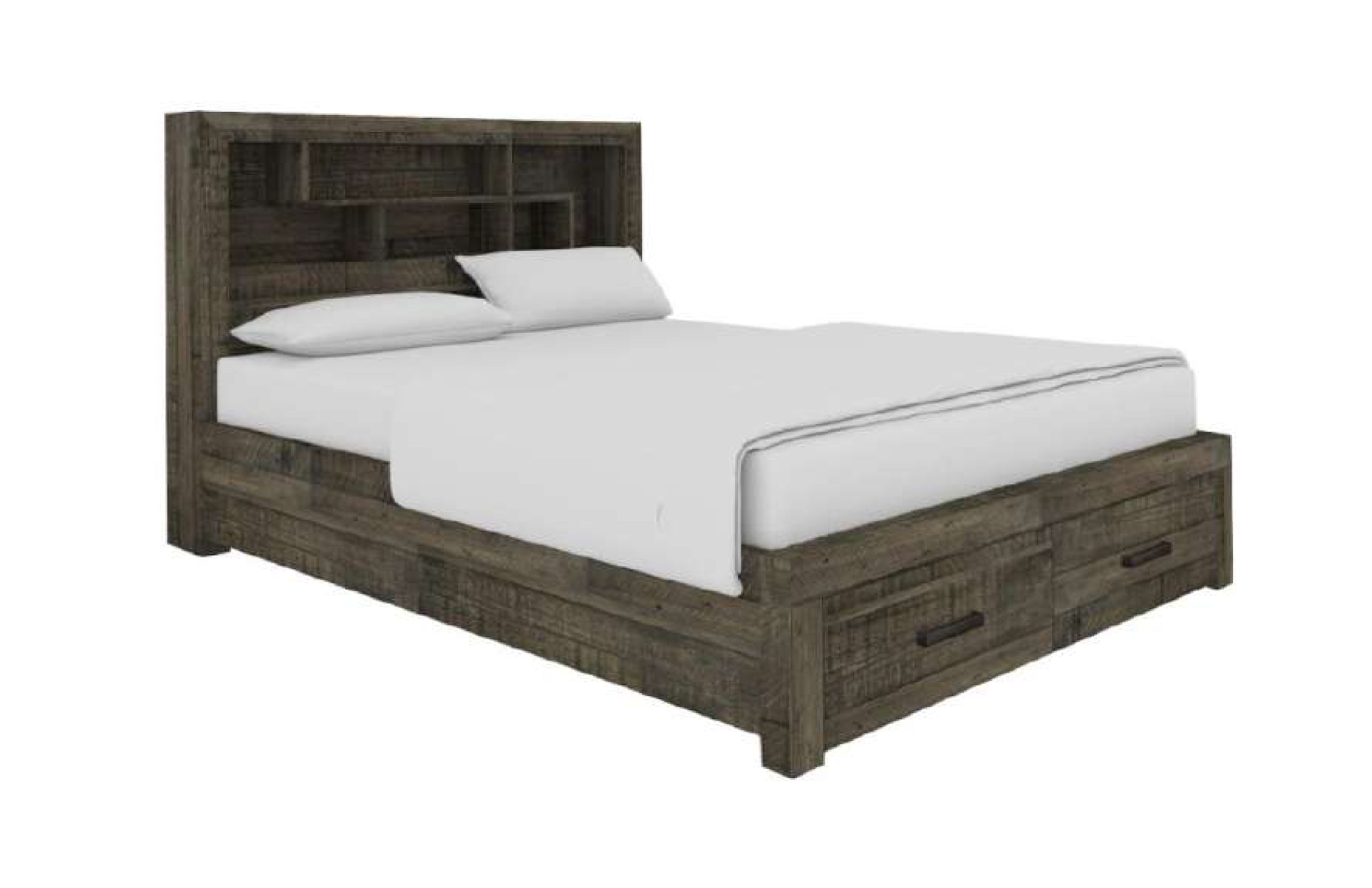 KING MUNICH TIMBER BED WITH UNDER BED STORAGE - GREY STONE