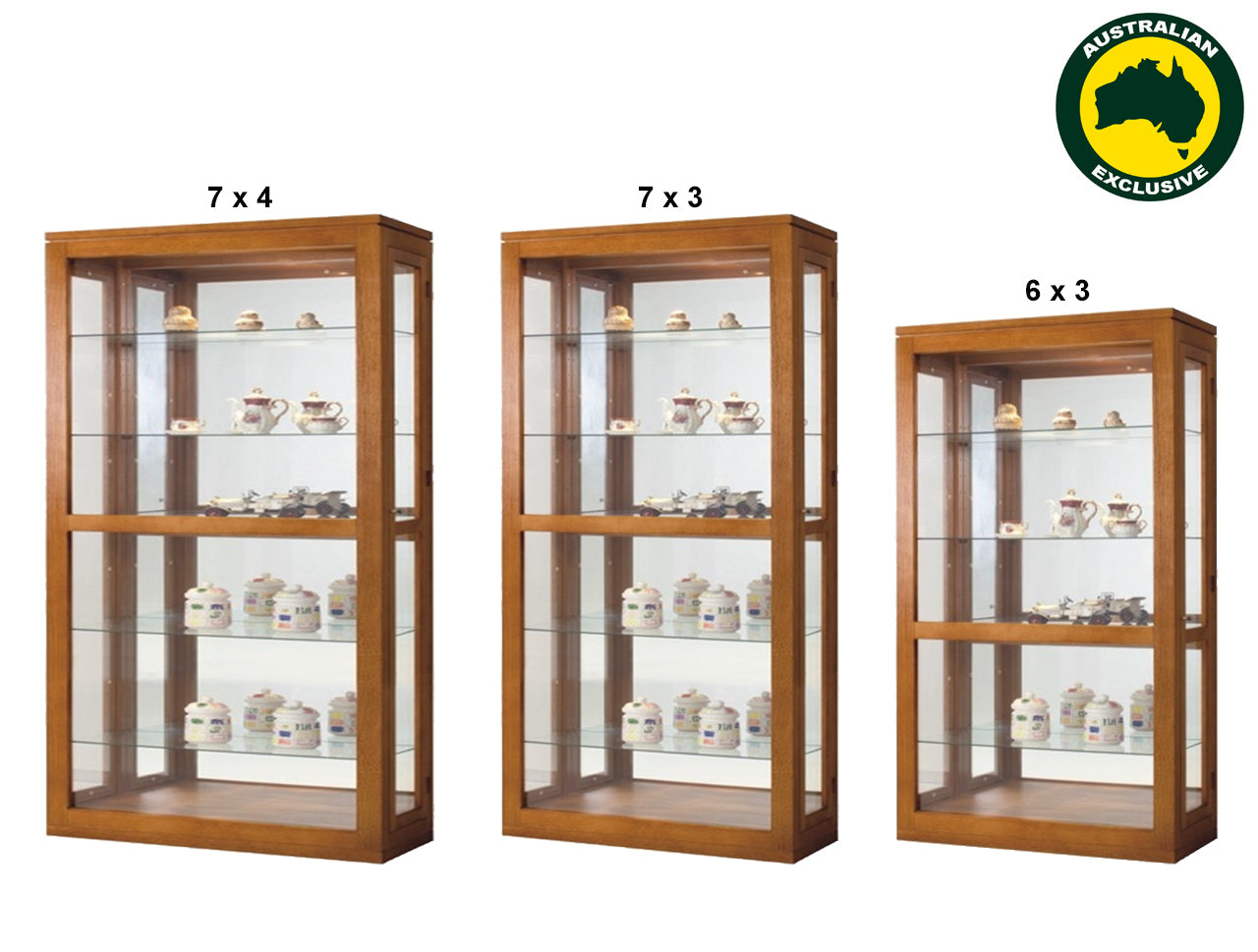 SHANNON (AUSSIE MADE) DISPLAY UNIT WITH GROOVE TOP , 2 SIDE DOORS , MIRRORED BACK COLLECTION - TASSIE OAK COMBINATION - ASSORTED STAINED COLOURS - STARTING FROM $2199