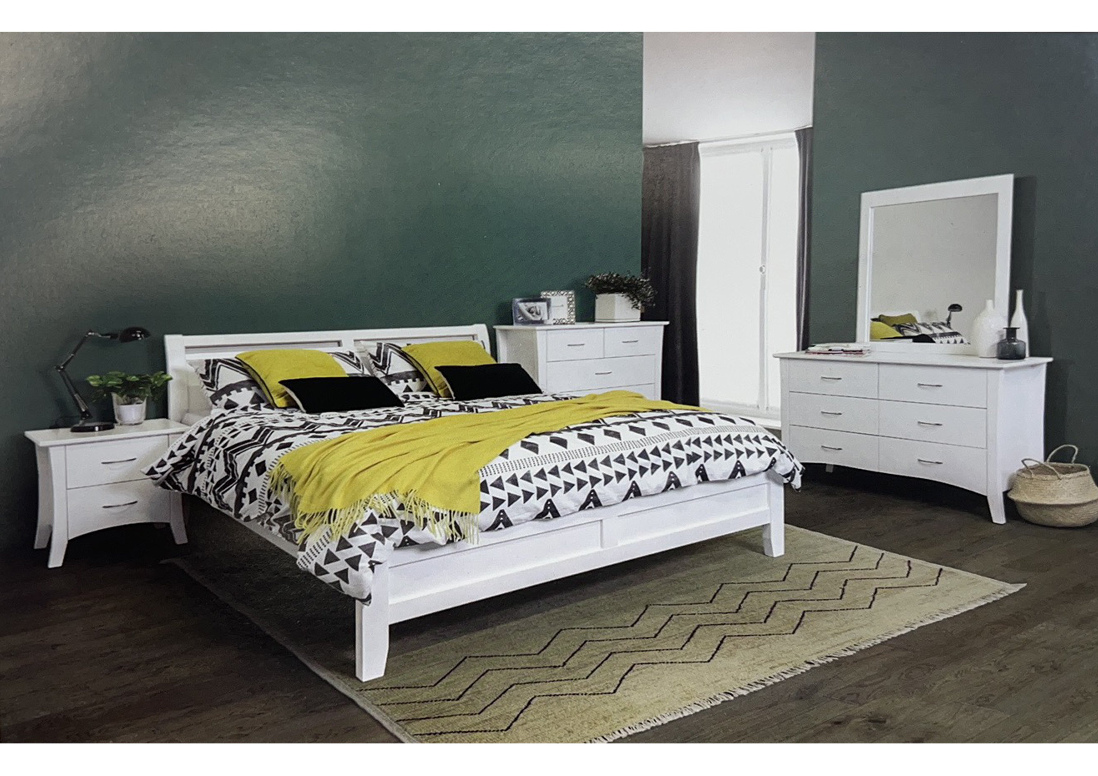 SINGLE OR KING SINGLE SAVANNAH (MODEL 19-15-8-15) 4 PIECE BEDROOM SUITE WITH DALBY CASE GOODS - WHITE