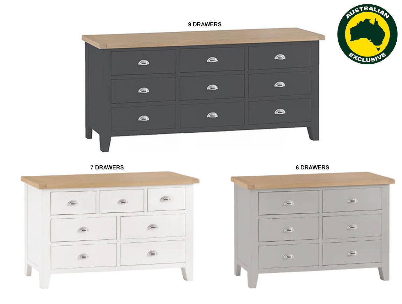 JACKIE (AUSSIE MADE) LOWBOY COLLECTION - TASSIE OAK COMBINATION - ASSORTED PAINTED / STAINED COLOURS - STARTING FROM $1499