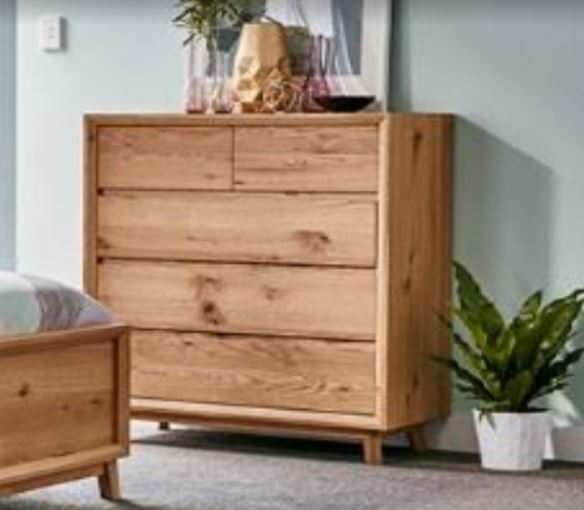 BOSTON 5 DRAWER TALLBOY CHEST - 1100(H) x 950(W) - WHITE OAK
