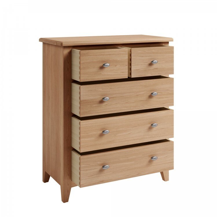 DOUBLE OR QUEEN ELEGANCE 4 PIECE TALLBOY OAK BEDROOM SUITE - (7-1-15) - LIGHT OAK
