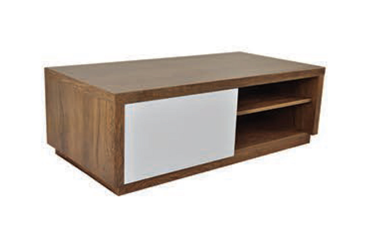 TERI  COFFEE TABLE WITH DRAWER  -1200(W) X 600(D) -HIGH GLOSS WHITE / ANTIQUE OAK