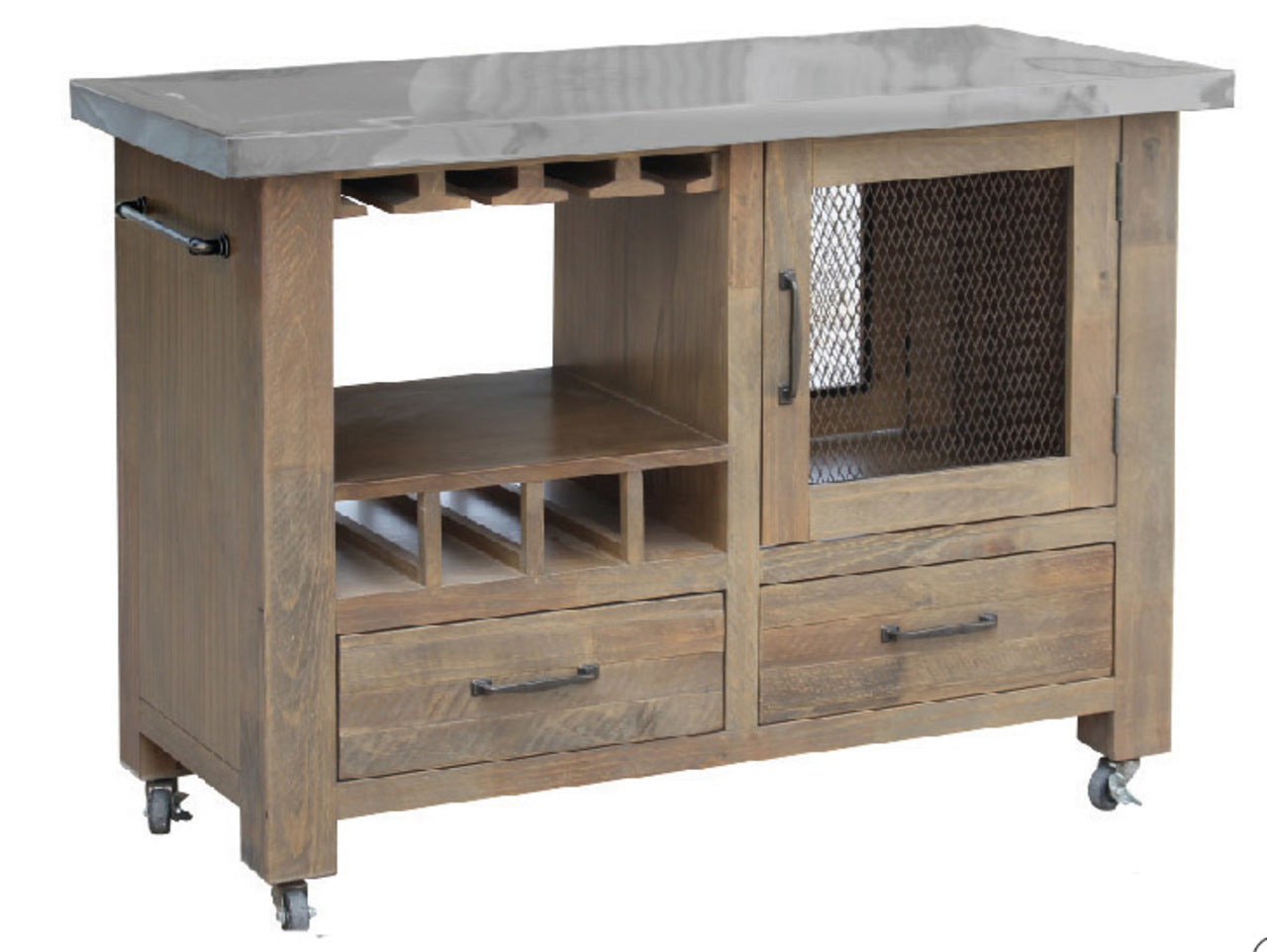 CORBEL TIMEWORN BUTCHERS BLOCK / WORK BENCH - 2 DRAWER / 1 DOOR  WITH SHELF - AGED PIER 