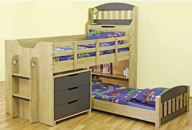 SINGLE TOBY LOW (UNDERBUNK) BED ONLY - OAK / CHARCOAL