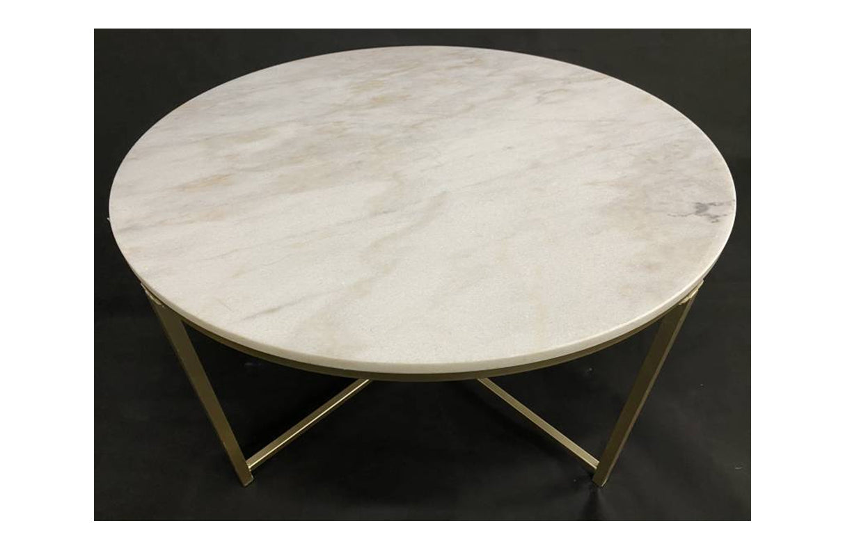 TOBY (E144557) COFFEE TABLE -  920(DIA) - CHAMPAGNE / WHITE MARBLE
