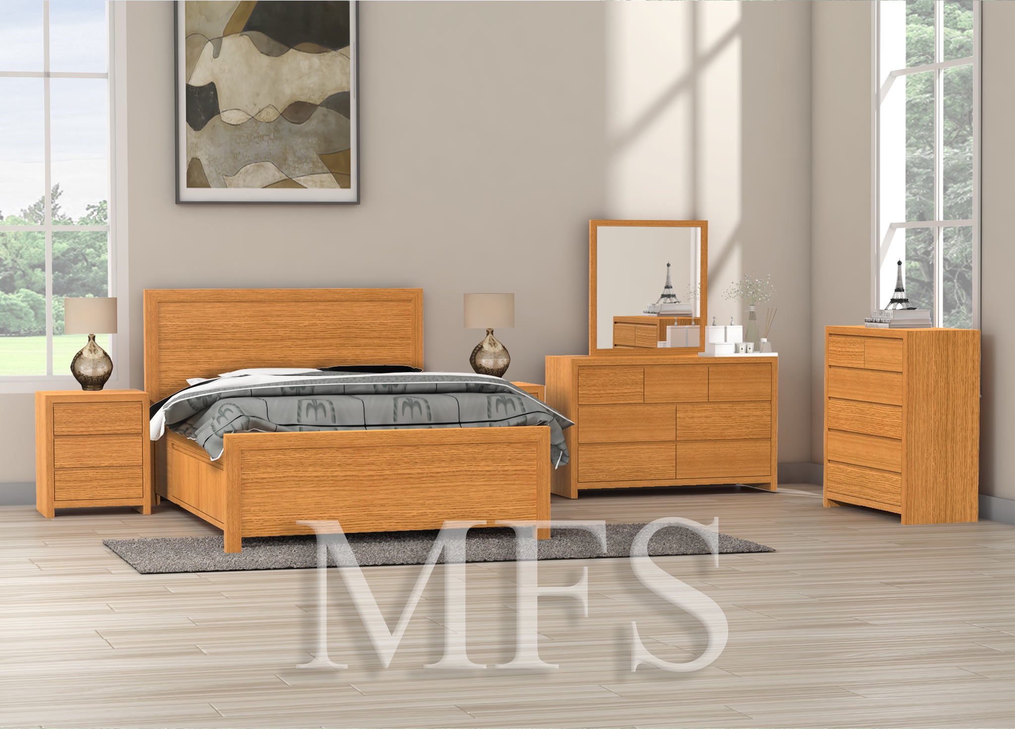 SINGLE OR KING SINGLE MORGAN (AUSSIE MADE) 3 PIECE (TALLBOY) BEDROOM SUITE WITH 2 UNDERBED STORAGE DRAWERS - BLACKWOOD OR AMERICAN OAK 