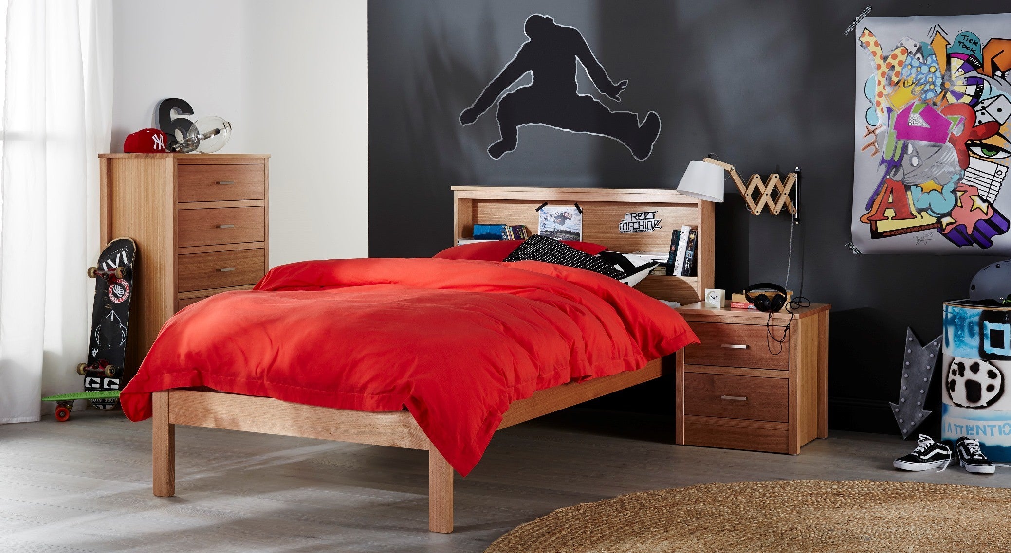 SINGLE OR KING SINGLE SCHOLASTIC (AUSSIE MADE) 3 PIECE BEDROOM SUITE - TASSIE OAK COMBINATION - ASSORTED STAINED COLOURS