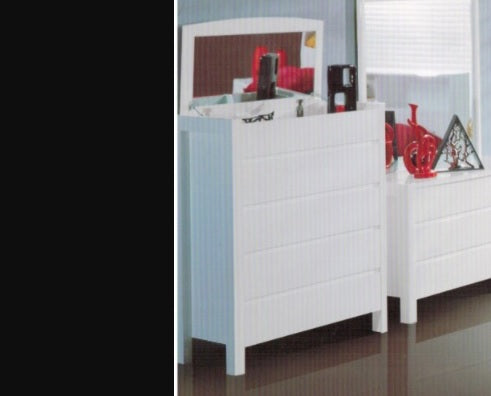 NEW YORK TALLBOY / DRESSER WITH FLIP TOP MIRROR (MODEL:32) - 1200(H) x 1000(W) - HIGH GLOSS WHITE