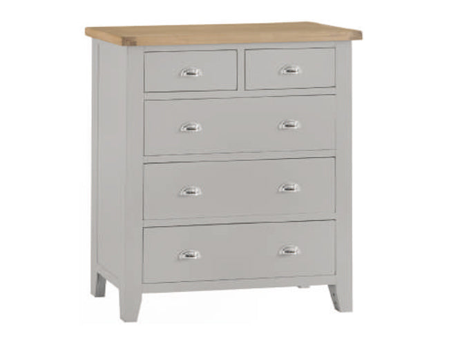 SPENCER (TT-J2O3-G) JUMBO 5 DRAWER SPLIT TOP TALLBOY  - 1200(H) X 1000(W) - GREY / LIGHT OAK (2 TONE)