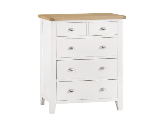 SPENCER (TT-J2O3-W) JUMBO 5 DRAWER SPLIT TOP TALLBOY - 1200(H) x 1000(W) - BRIGHT WHITE  / LIGHT OAK (2 TONE)