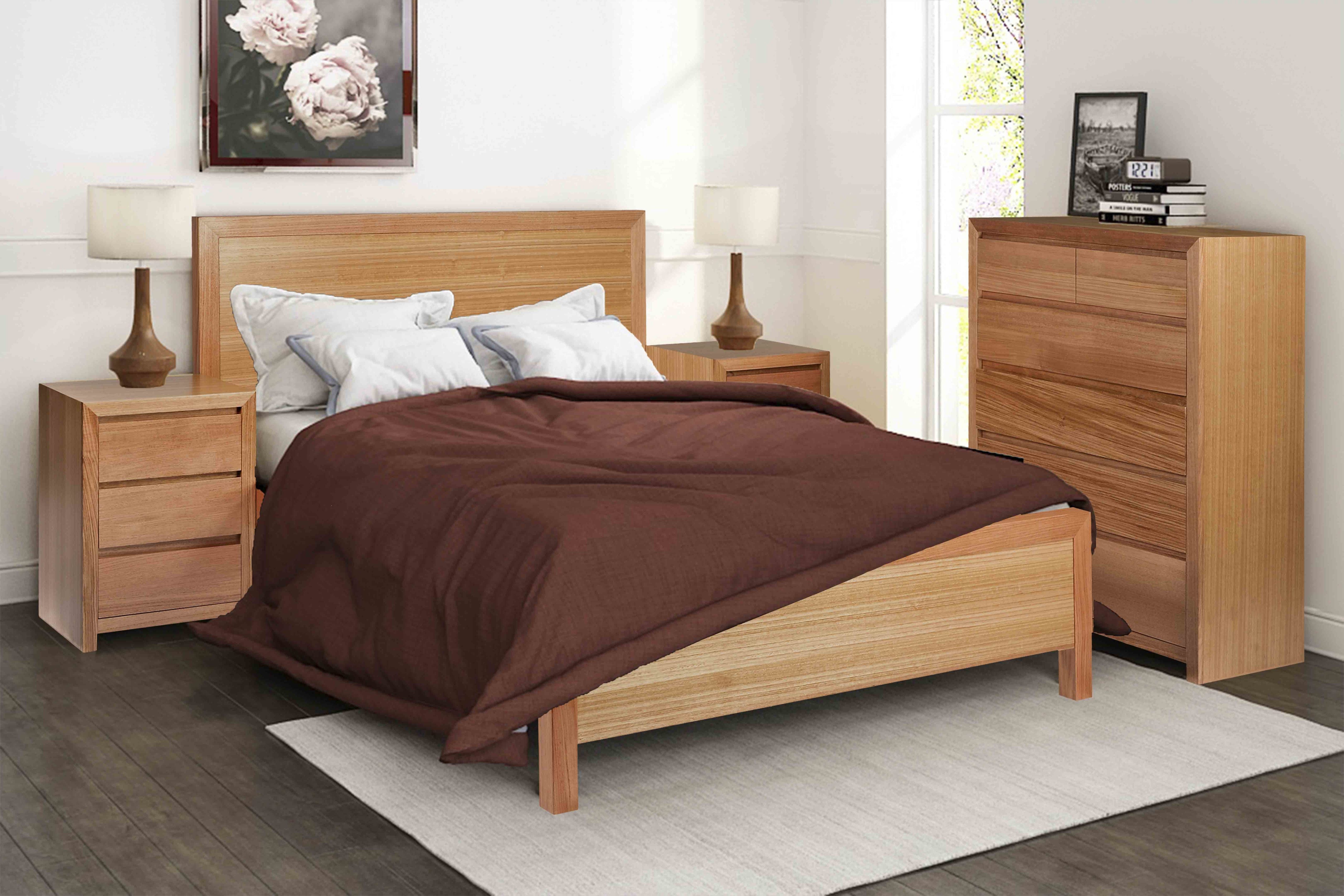 KING SINGLE MORGAN (AUSSIE MADE) TASSIE OAK & VENEER COMBINATION BED - ASSORTED COLOURS