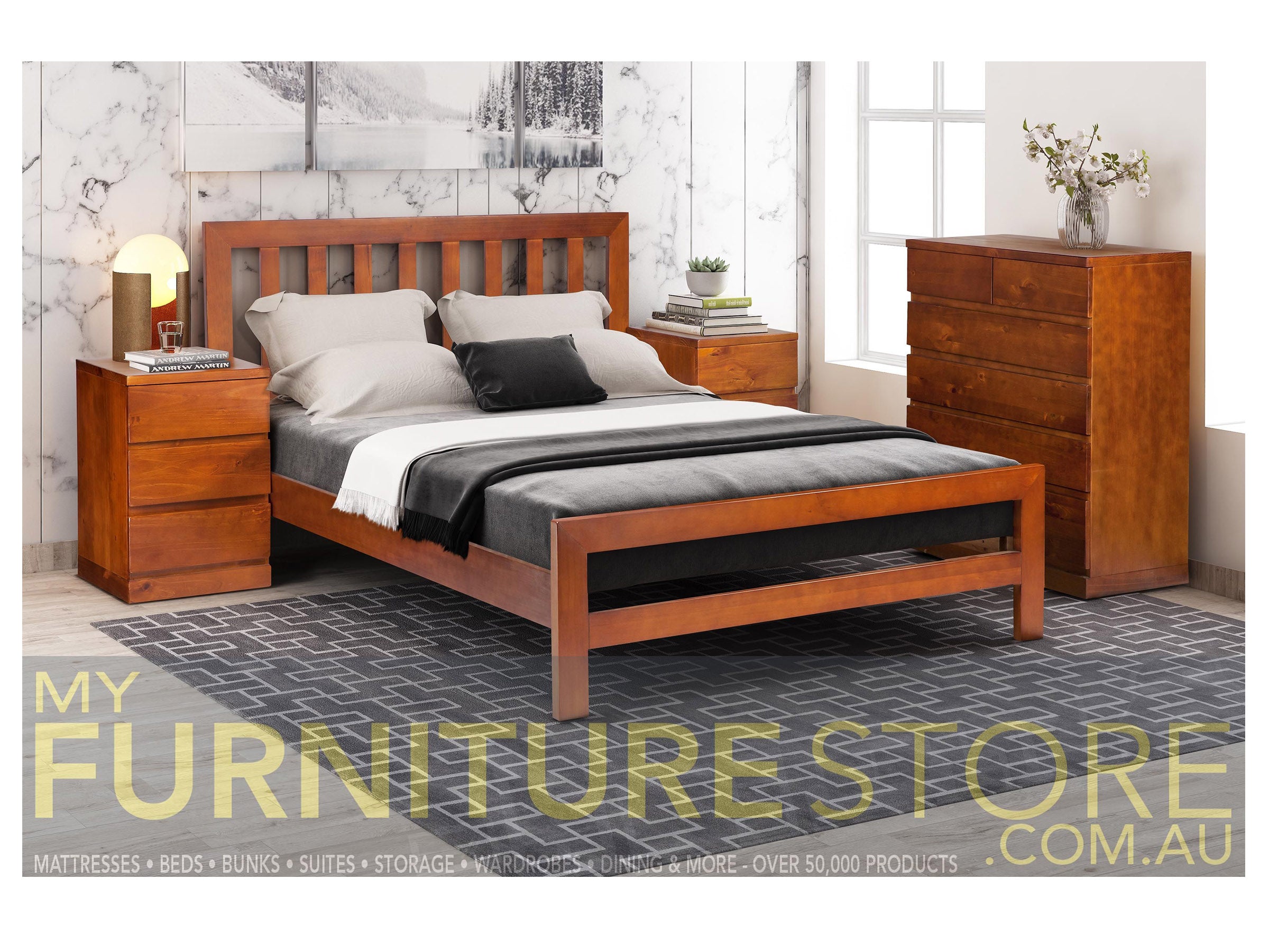 FLETCHER (AUSSIE MADE)  DOUBLE OR QUEEN 4 PIECE (TALLBOY) BEDROOM SUITE - ASSORTED COLOURS