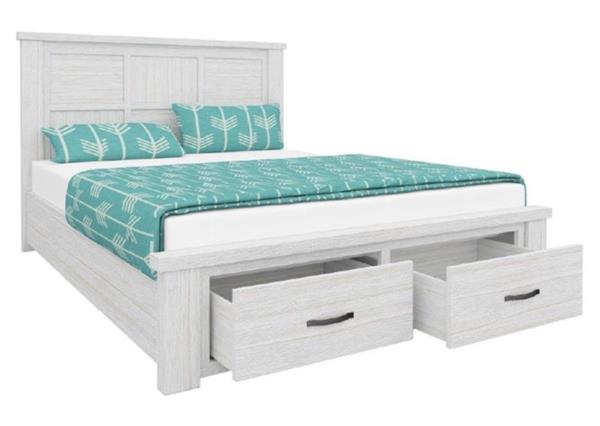 KING MILDRED SOLID TIMBER BED FRAME WITH 2 FOOT END DRAWERS (6-12-15-9-14-1) - WHITE WASH