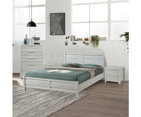 ALVARRO QUEEN 3 PIECE (BEDSIDE) BEDROOM SUITE - WHITE ASH