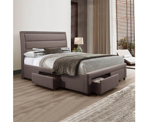 KING NEPTUNE FABRIC UPHOLSTERED BED FRAME WITH 4 STORAGE  FOOTEND DRAWERS - LIGHT  GREY