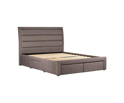 KING NEPTUNE FABRIC UPHOLSTERED BED FRAME WITH 4 STORAGE  FOOTEND DRAWERS - LIGHT  GREY