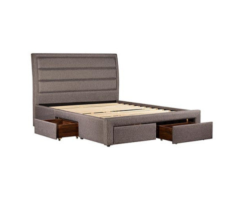 KING NEPTUNE FABRIC UPHOLSTERED BED FRAME WITH 4 STORAGE  FOOTEND DRAWERS - LIGHT  GREY