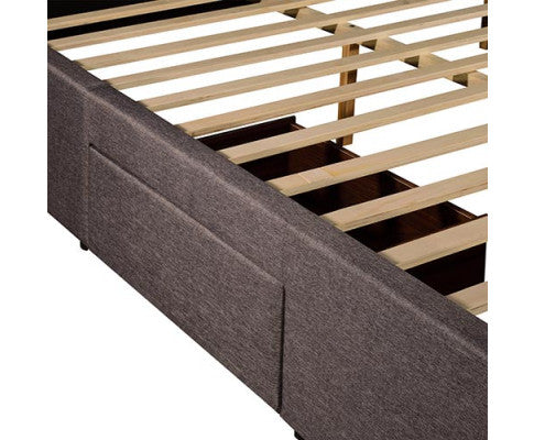 KING NEPTUNE FABRIC UPHOLSTERED BED FRAME WITH 4 STORAGE  FOOTEND DRAWERS - LIGHT  GREY