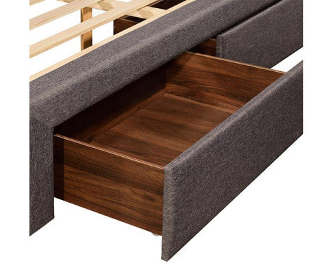 KING NEPTUNE FABRIC UPHOLSTERED BED FRAME WITH 4 STORAGE  FOOTEND DRAWERS - LIGHT  GREY
