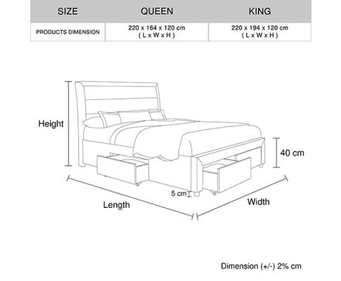 KING NEPTUNE FABRIC UPHOLSTERED BED FRAME WITH 4 STORAGE  FOOTEND DRAWERS - LIGHT  GREY
