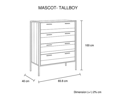 DYNIE 4 DRAWER TALLBOY - OAK