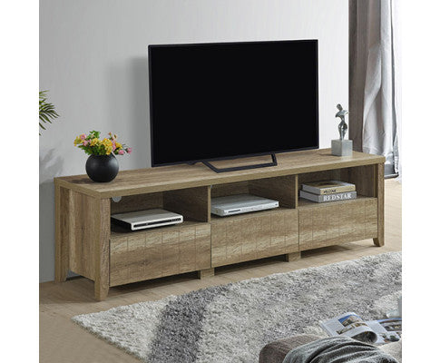 ALVARRO 3 SHELVES/ 2 DRAWER TV ENTERTAINMENT UNIT - OAK
