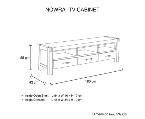 NOWRA 3 DRAWER TV ENTERTAINMENT UNIT - CHOCOLATE