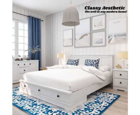 KING PERNILLE BED FRAME WITH STORAGE DRAWERS - WHITE