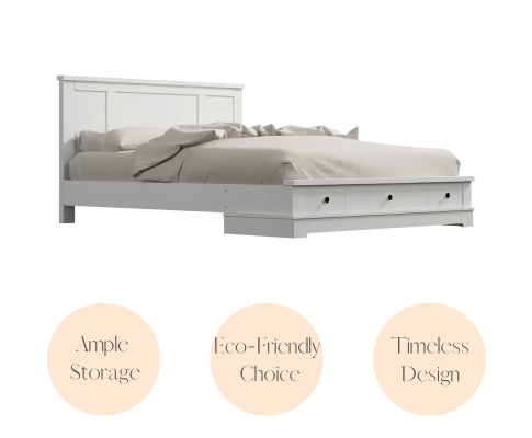 KING PERNILLE BED FRAME WITH STORAGE DRAWERS - WHITE