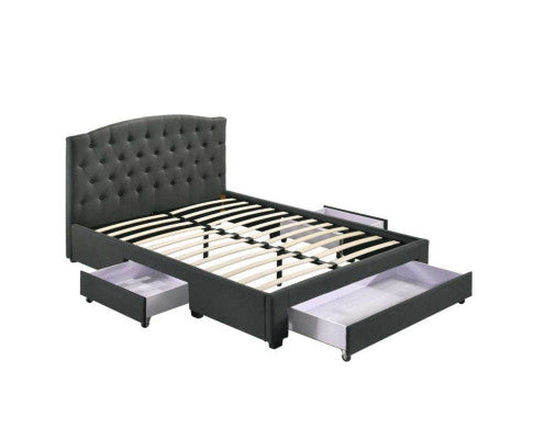 KING BRANTLEY FABRIC BED WITH UNDERBED STORAGE DRAWERS - CHARCOAL