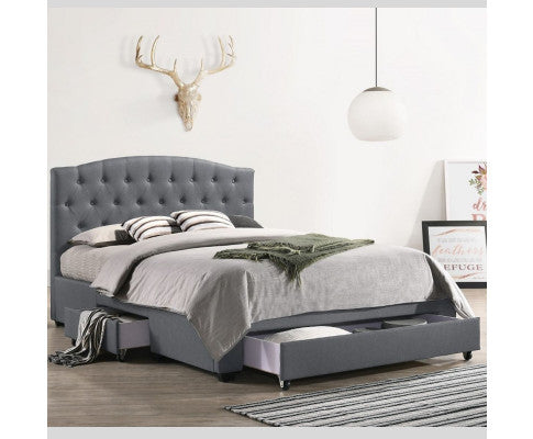 QUEEN BRANTLEY FABRIC BED WITH UNDERBED STORAGE DRAWERS - LIGHT GREY