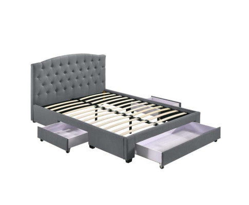 KING BRANTLEY FABRIC BED WITH UNDERBED STORAGE DRAWERS - LIGHT GREY