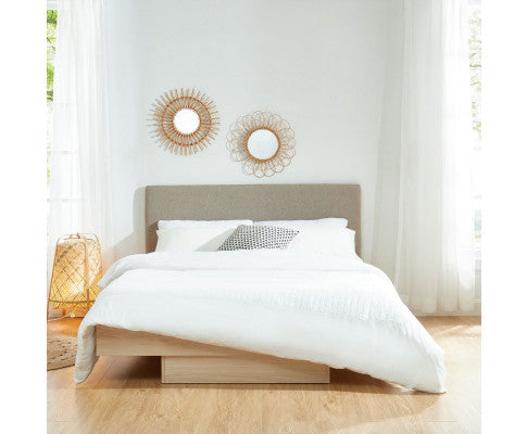 KING VIVICA FLOATING BED FRAME WITH PADDED HEADBOARD - NATURAL OAK