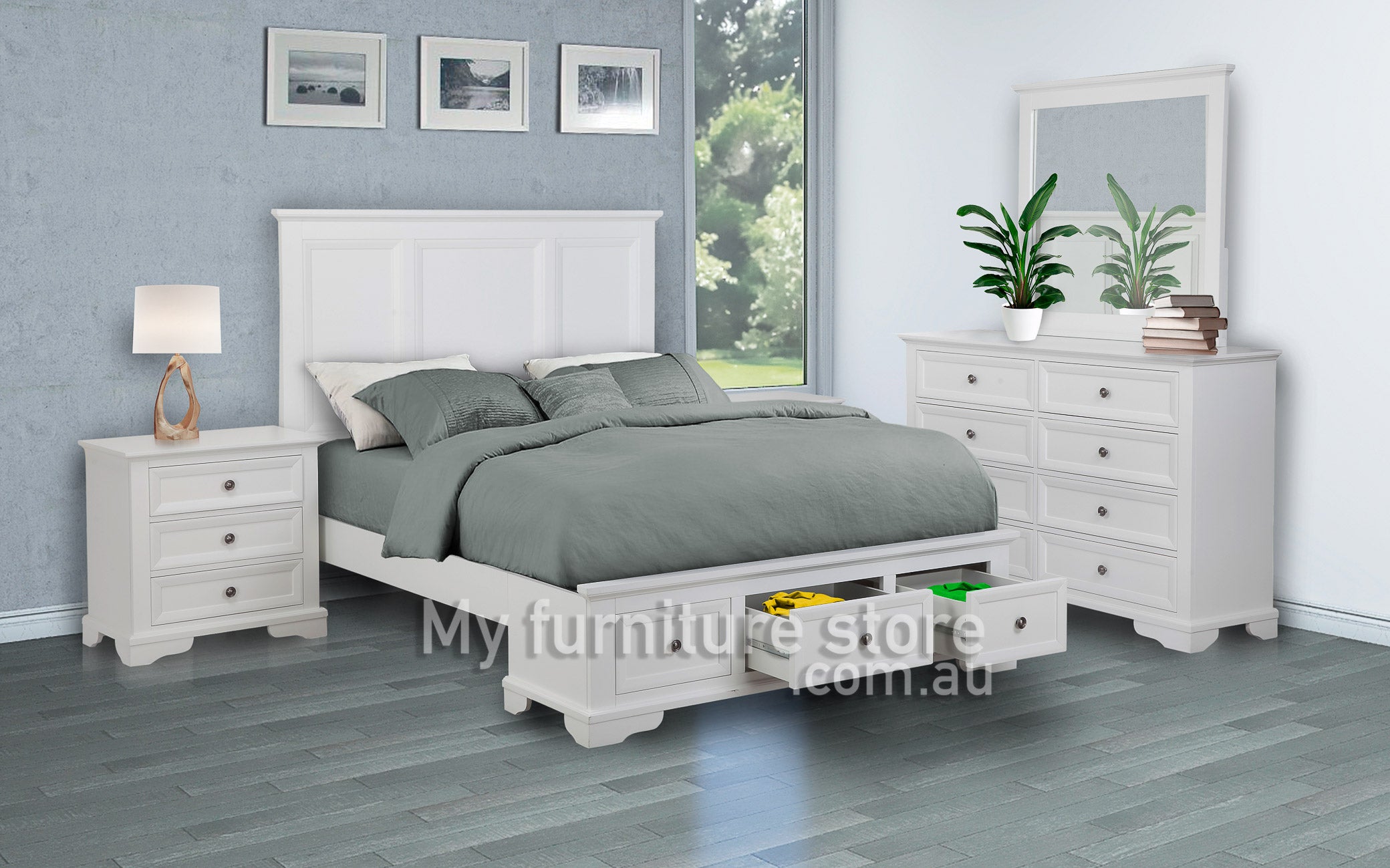KING AUSTIN TIMBER BED FRAME - WHITE
