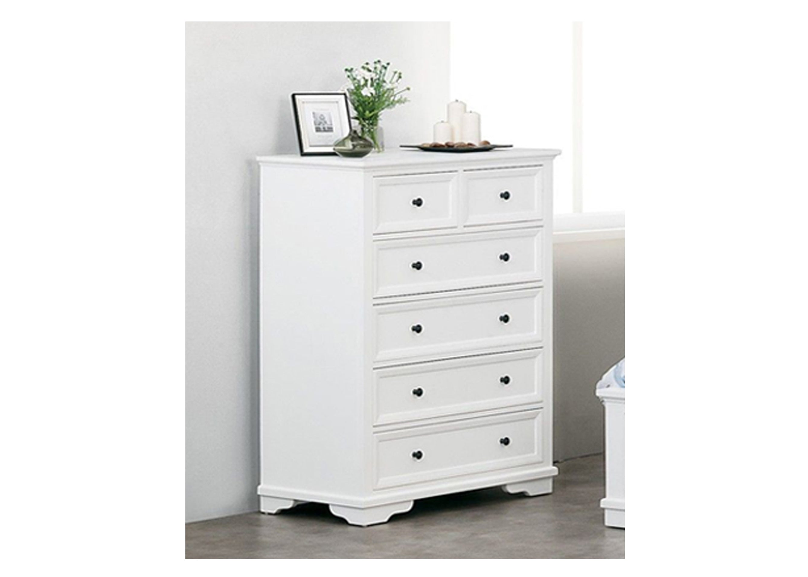CHANELLE 6 DRAWER TOP SPLIT TALLBOY - 1250(H) x 950(W) - WHITE