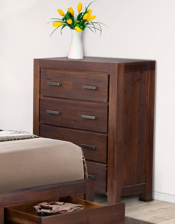COLOMBO QUEEN 4 PIECE (TALLBOY) BEDROOM SUITE WITH 2 UNDER BED STORAGE DRAWERS - WALNUT