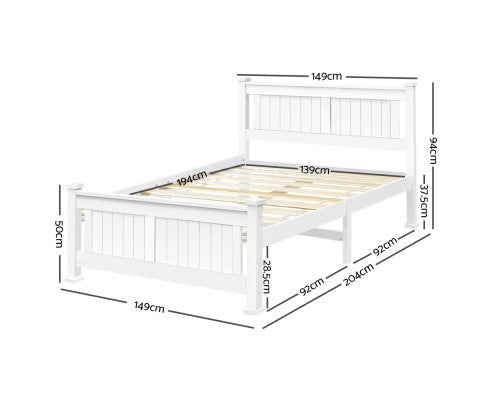 DOUBLE  TAN  SOLID TIMBER BED FRAME - WHITE 