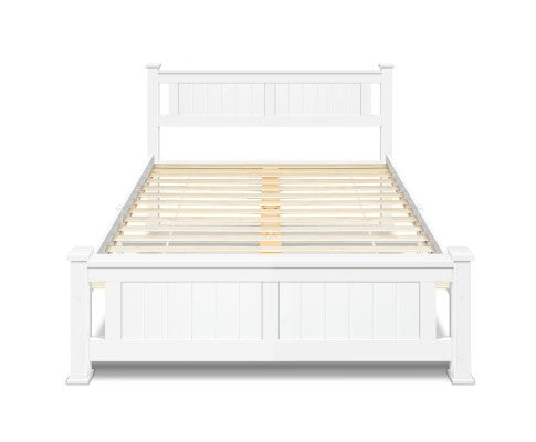 DOUBLE  TAN  SOLID TIMBER BED FRAME - WHITE 