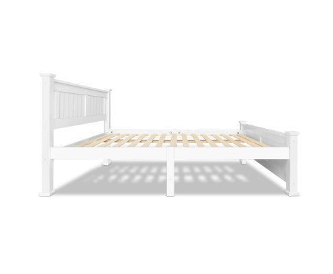 DOUBLE  TAN  SOLID TIMBER BED FRAME - WHITE 
