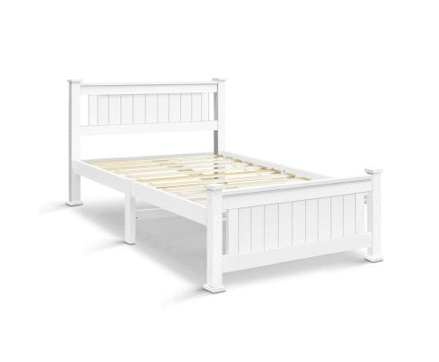 KING SINGLE TANNY TIMBER BED FRAME - WHITE 
