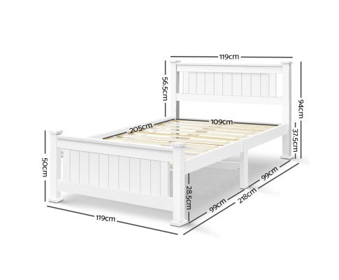 KING SINGLE TANNY TIMBER BED FRAME - WHITE 