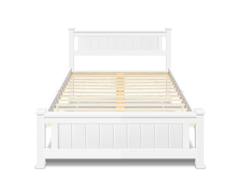 KING SINGLE TANNY TIMBER BED FRAME - WHITE 