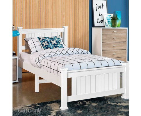 KING SINGLE TANNY TIMBER BED FRAME - WHITE 