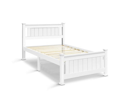 SINGLE TAN  SOLID TIMBER BED FRAME - WHITE 